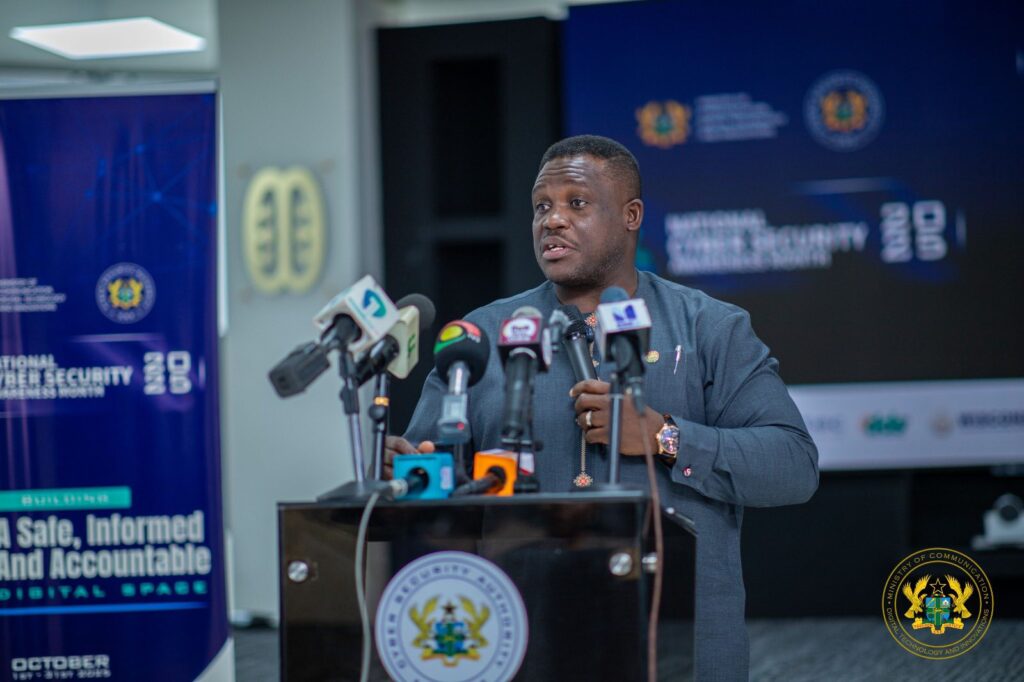 Minister Samuel Nartey George speaking at the 2025 Cyber Security Awareness launch in Accra